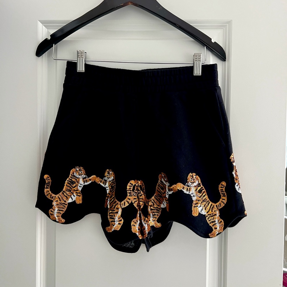 NWOT Queen of Sparkles Scalloped Tiger shorts